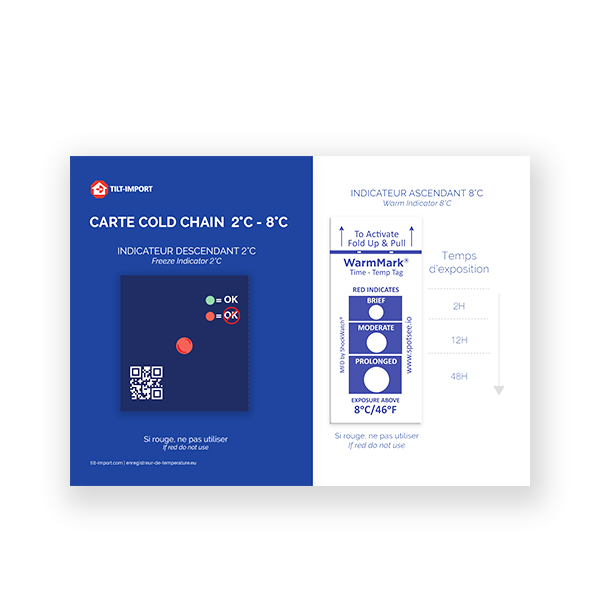 Carte double indicateur de température Coldchain 2 et 8°C image du double indicateurs température chaîne du froid